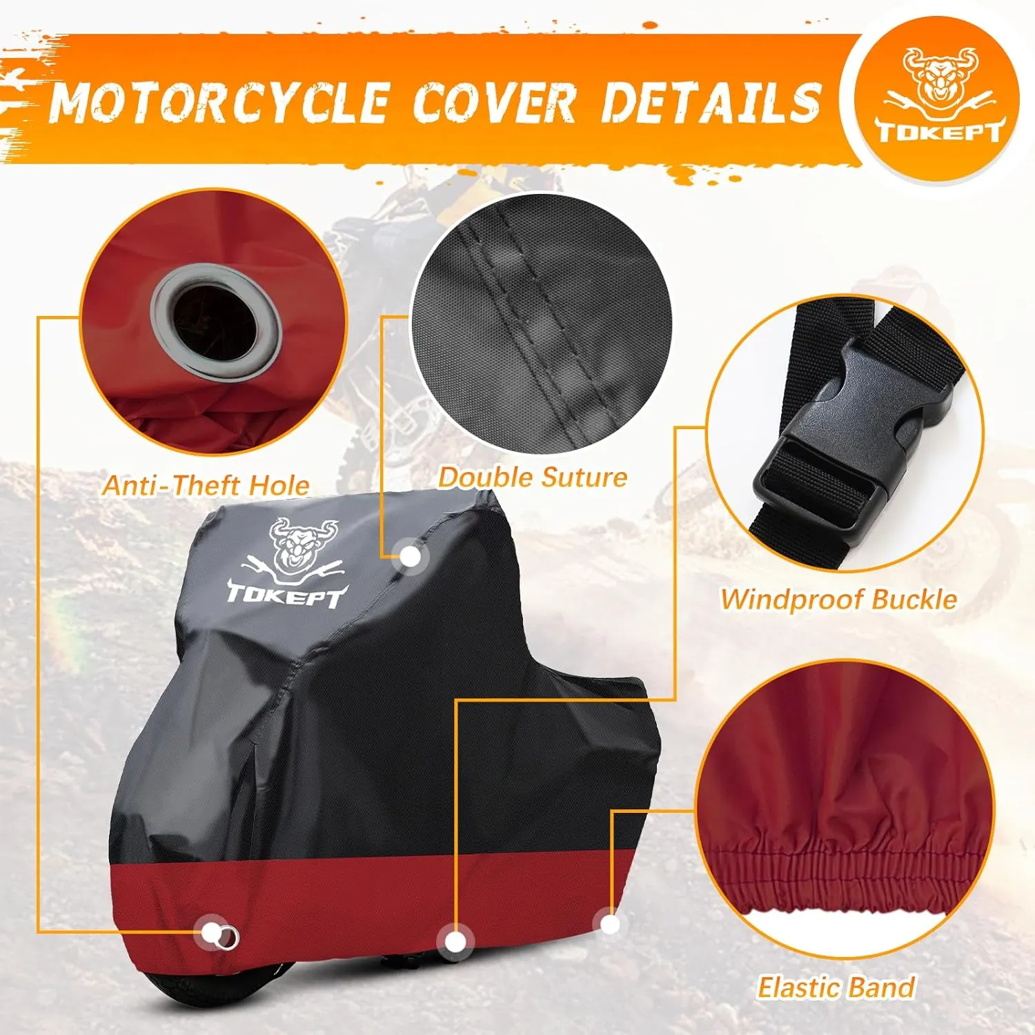 Motorcycle Cover Waterproof Outdoor, Motorbike Scooter Covers with Lock-Holes, Storage Bag Compatible with Harley Davidson Kawasaki Yamaha Honda (Up to 104”)