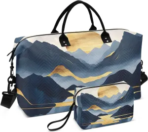 Moutain Gold Landscape Duffel Bag for Traveling, Travel Bag Gym Bag, with Multiple Interior Pockets Shoulder Weekender Bag for Women Men with Toiletry Bag 20.5L x 1.9W x 13.8H