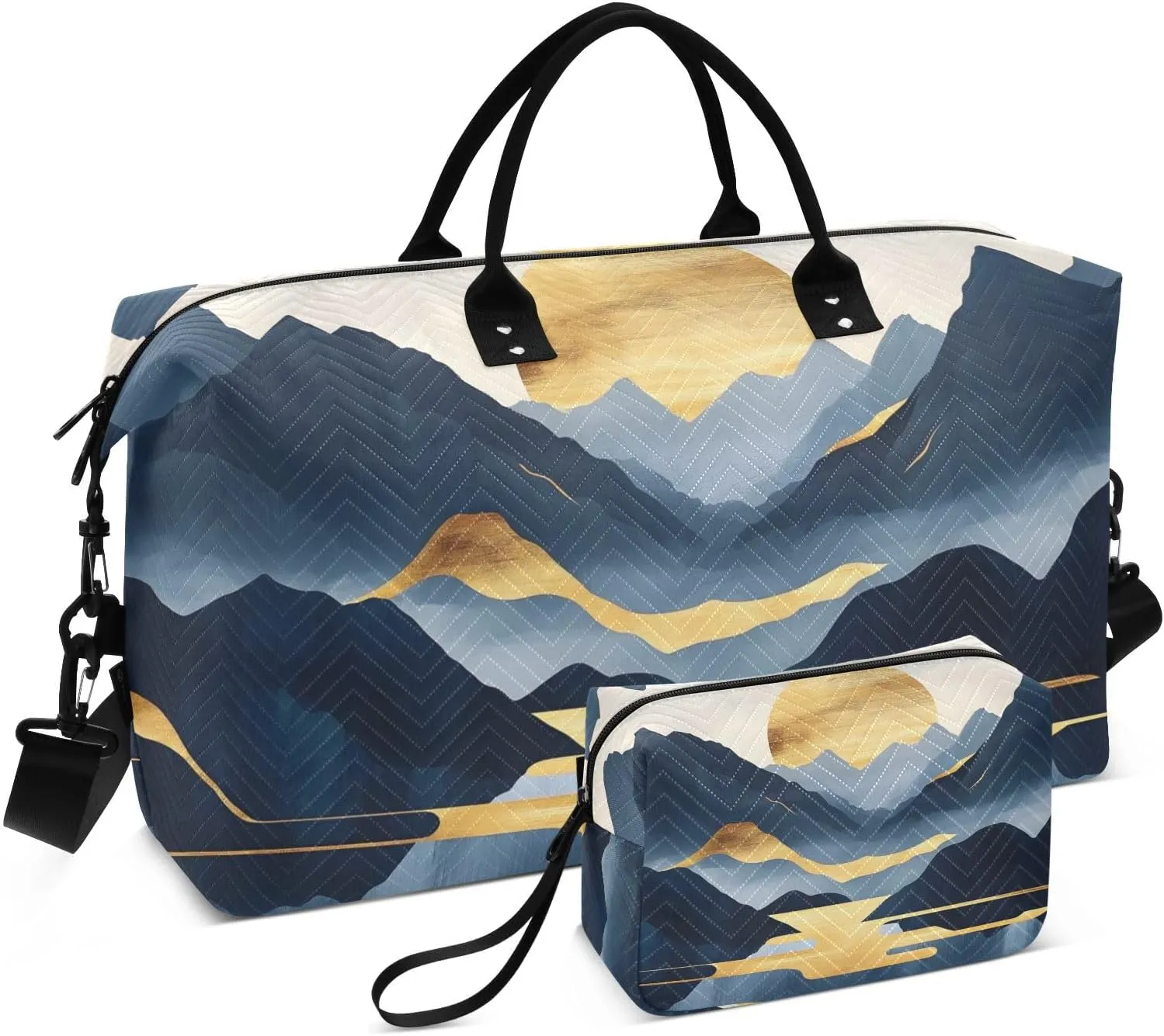 Moutain Gold Landscape Duffel Bag for Traveling, Travel Bag Gym Bag, with Multiple Interior Pockets Shoulder Weekender Bag for Women Men with Toiletry Bag 20.5L x 1.9W x 13.8H