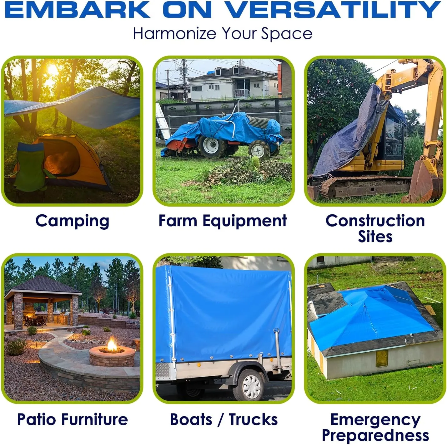 Multi-Purpose Waterproof Heavy Duty Poly Tarp -12X16 Large Blue Tarp with Grommets Every 3ft - Rot, Rust, and UV Resistant, Weatherproof Tarp Covers for Camping, Farming, Vehicles, and More