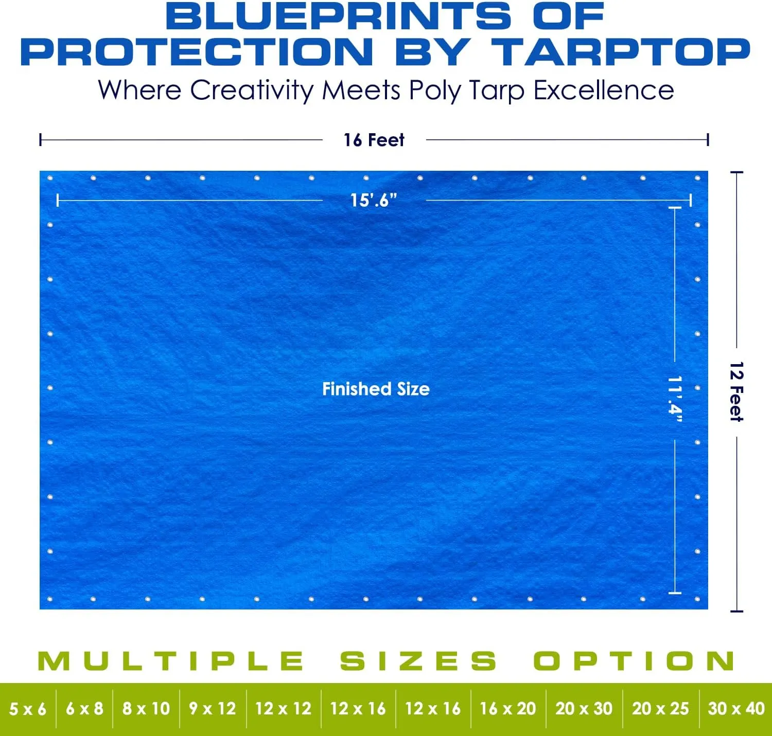 Multi-Purpose Waterproof Heavy Duty Poly Tarp -12X16 Large Blue Tarp with Grommets Every 3ft - Rot, Rust, and UV Resistant, Weatherproof Tarp Covers for Camping, Farming, Vehicles, and More