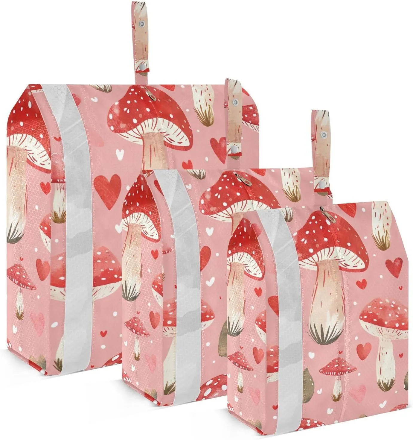 Mushroom Travel Storage Bag with Lanyard - Portable Lightweight Classified Storage Bag with Zipper, Dust and Waterproof Travel Packing Cube for Suitcase,3 Pieces