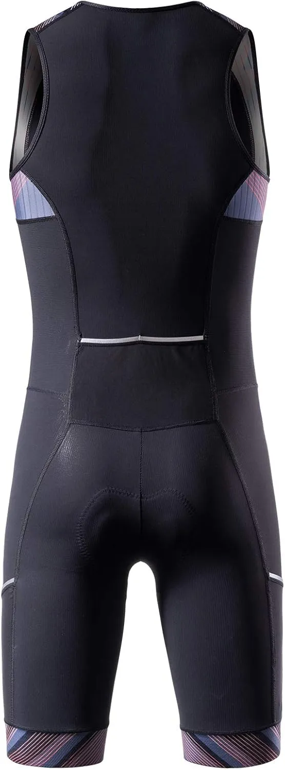 MY KILOMETRE Men’s Triathlon Tri Suit with 2 Big Side Pockets Triathlon Racing Suit with Front Zip