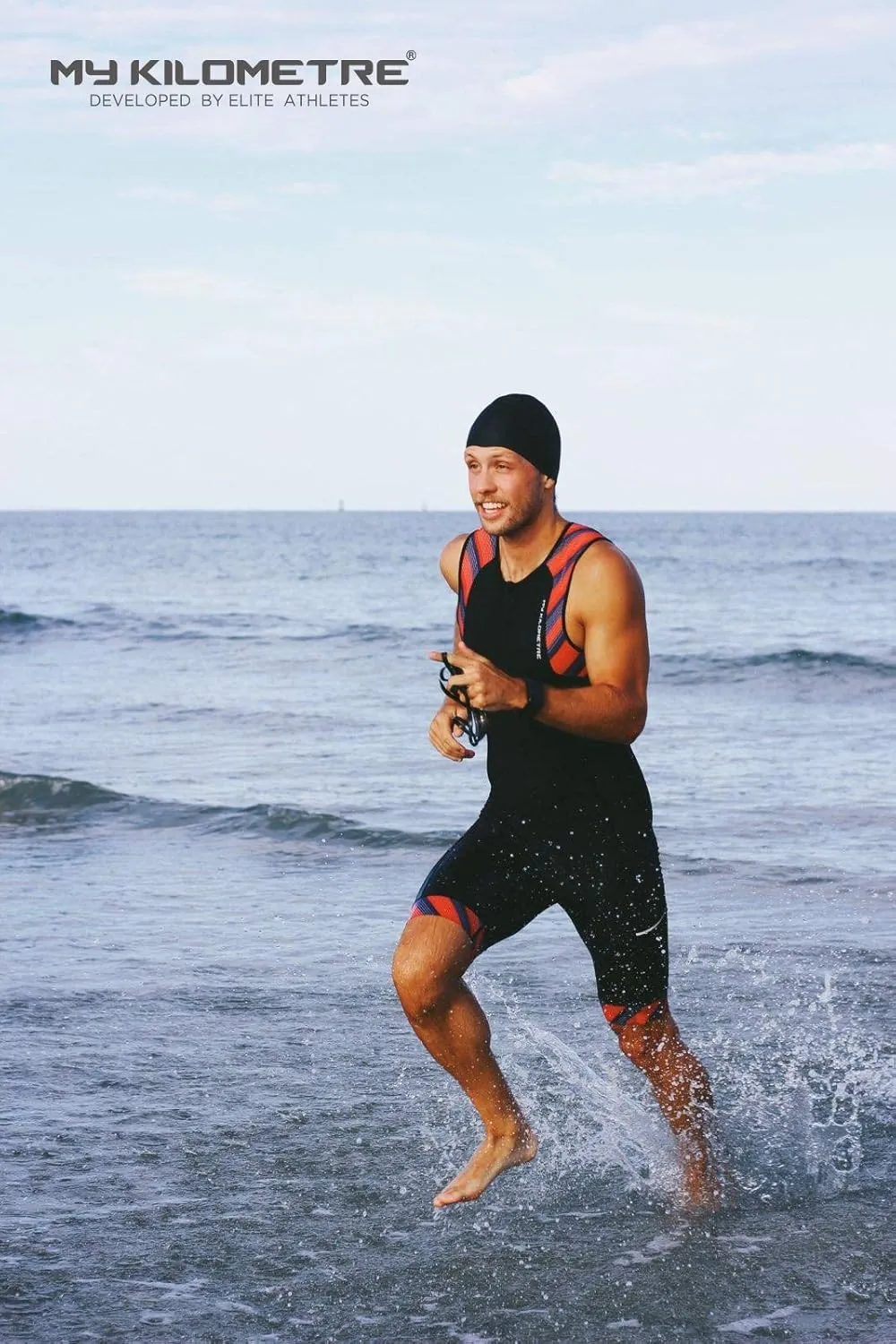 MY KILOMETRE Men’s Triathlon Tri Suit with 2 Big Side Pockets Triathlon Racing Suit with Front Zip