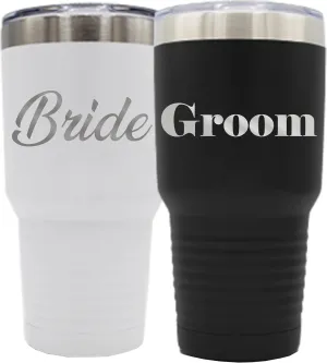 My Personal Memories Bride and Groom Insulated Travel Tumbler Set of 2 - Engraved To Go Cup Gift for Wedding, Rehearsal Dinner Party, Honeymoon, Reception (30 oz Tumbler Set)