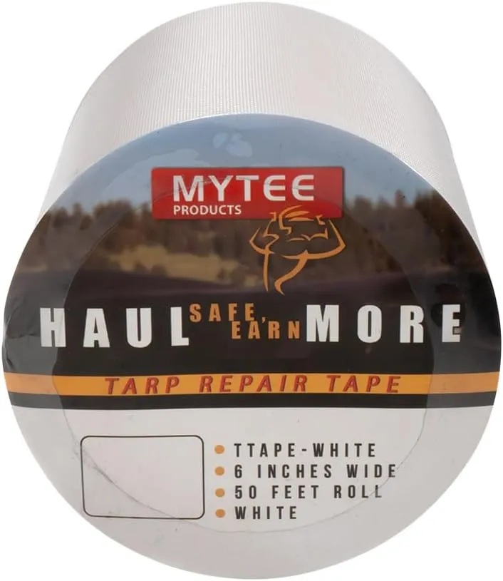 Mytee Products 8.8 oz Waterproof White Vinyl Tarp Repair Tape 6 Inch x 50 FT with Heavy Duty Adhesive Backing - Tarp Patch Kit, Tarp Repair Kit