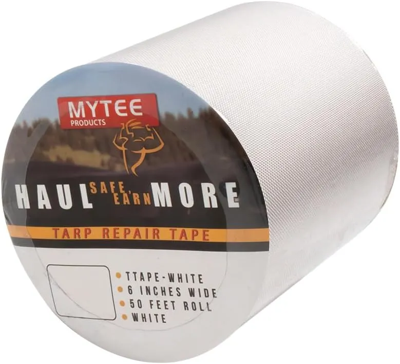 Mytee Products 8.8 oz Waterproof White Vinyl Tarp Repair Tape 6 Inch x 50 FT with Heavy Duty Adhesive Backing - Tarp Patch Kit, Tarp Repair Kit