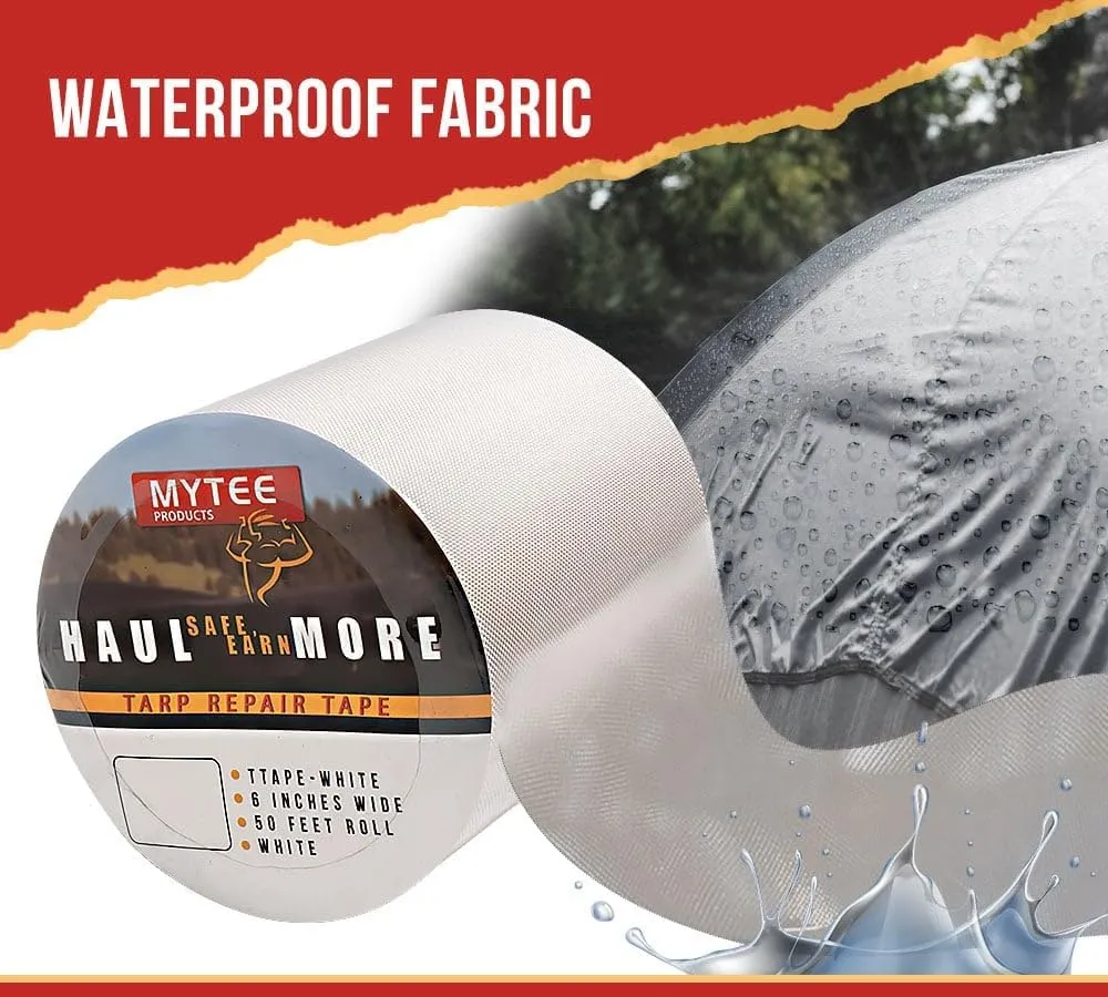 Mytee Products 8.8 oz Waterproof White Vinyl Tarp Repair Tape 6 Inch x 50 FT with Heavy Duty Adhesive Backing - Tarp Patch Kit, Tarp Repair Kit