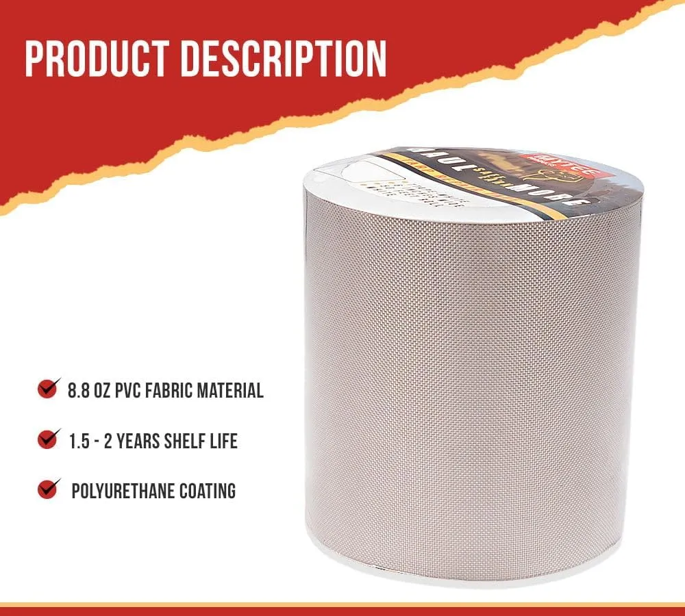 Mytee Products 8.8 oz Waterproof White Vinyl Tarp Repair Tape 6 Inch x 50 FT with Heavy Duty Adhesive Backing - Tarp Patch Kit, Tarp Repair Kit