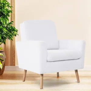 Naomi Home Frida Mid - Century Accent Chairs Set of 2 Durable Wood Frame Living Room Chairs Set of 2 Reading Chair with armrest Soft Teddy Fleece Side Chair Oak Legs arm Chairs - White