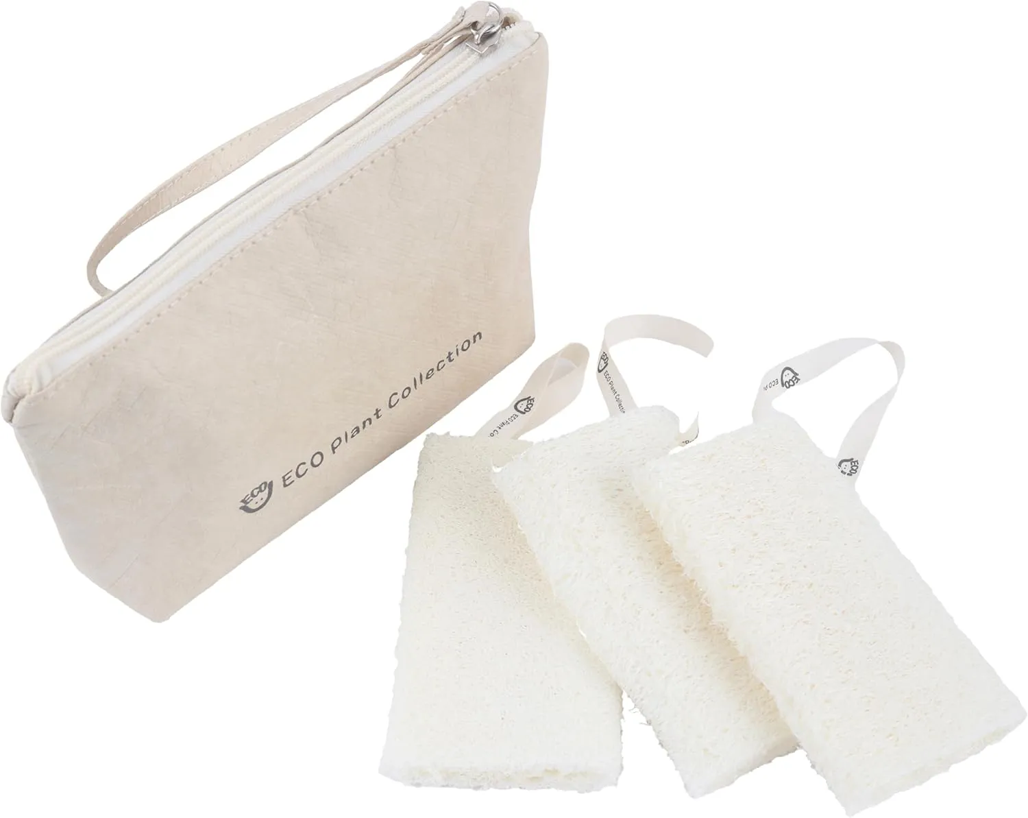 Natural Loofah Bath-Sponge-3 Count, Exfoliating Body Scrubber for Women and Men,Exfoliate & Soothe Face & Body,Biodegradable Fashion Storage Bag