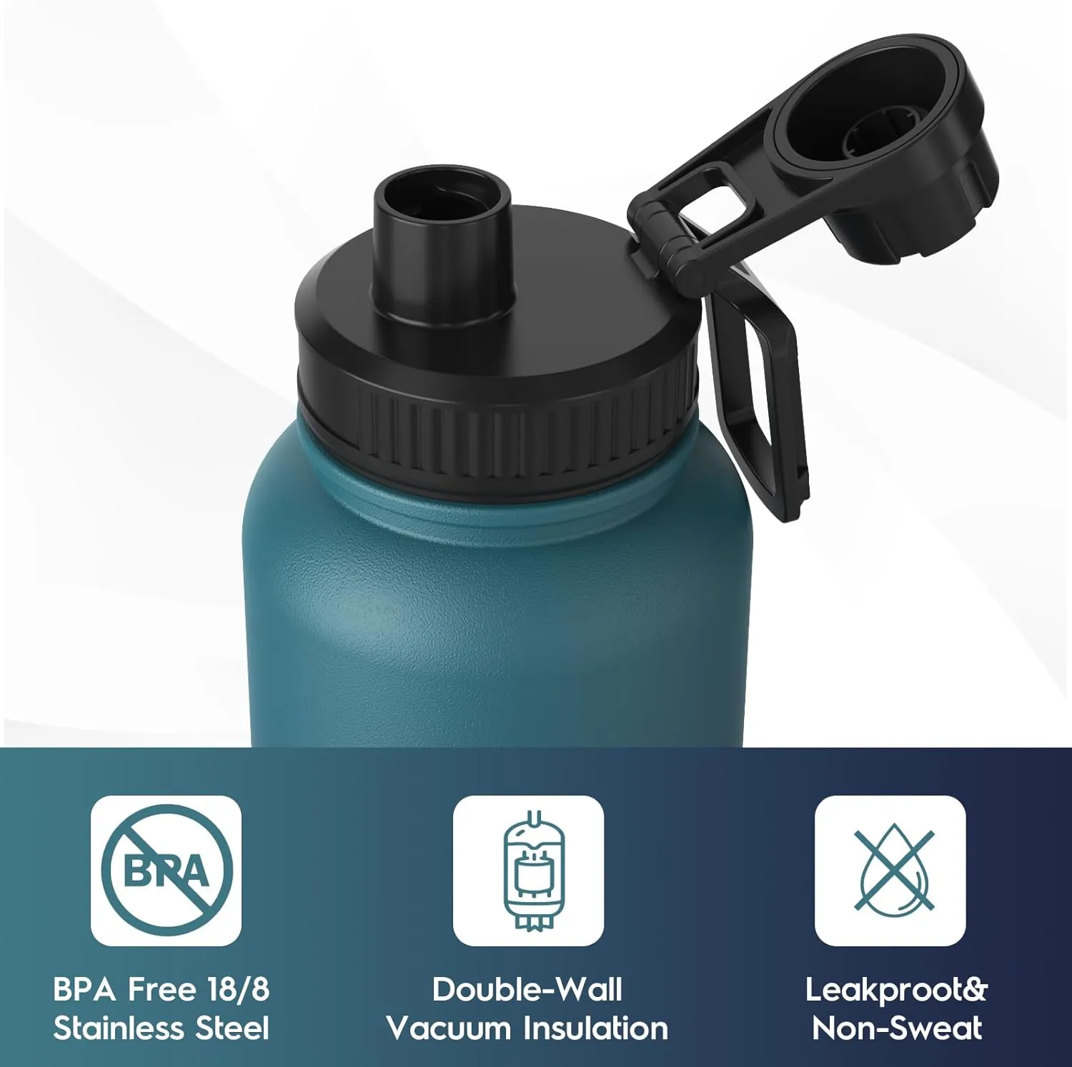 Navigate 32 oz Insulated Stainless Steel Sports Water Bottle with Spout & Handle Lids,Wide Mouth Water Jug with Double Walled Leak Proof Keep Cold for 24 Hrs Hot for 12 Hrs, Blue Gradient