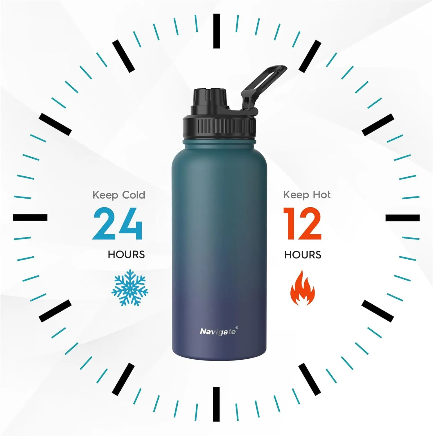 Navigate 32 oz Insulated Stainless Steel Sports Water Bottle with Spout & Handle Lids,Wide Mouth Water Jug with Double Walled Leak Proof Keep Cold for 24 Hrs Hot for 12 Hrs, Blue Gradient