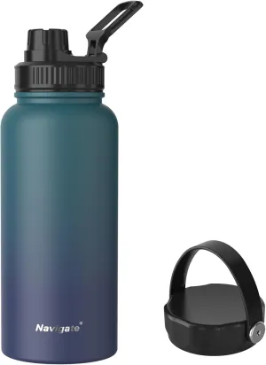Navigate 32 oz Insulated Stainless Steel Sports Water Bottle with Spout & Handle Lids,Wide Mouth Water Jug with Double Walled Leak Proof Keep Cold for 24 Hrs Hot for 12 Hrs, Blue Gradient
