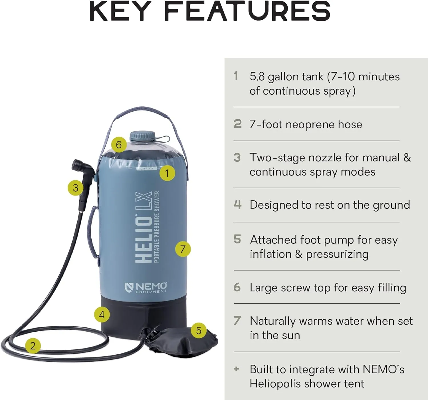 NEMO Helio Portable Pressure Camp Shower