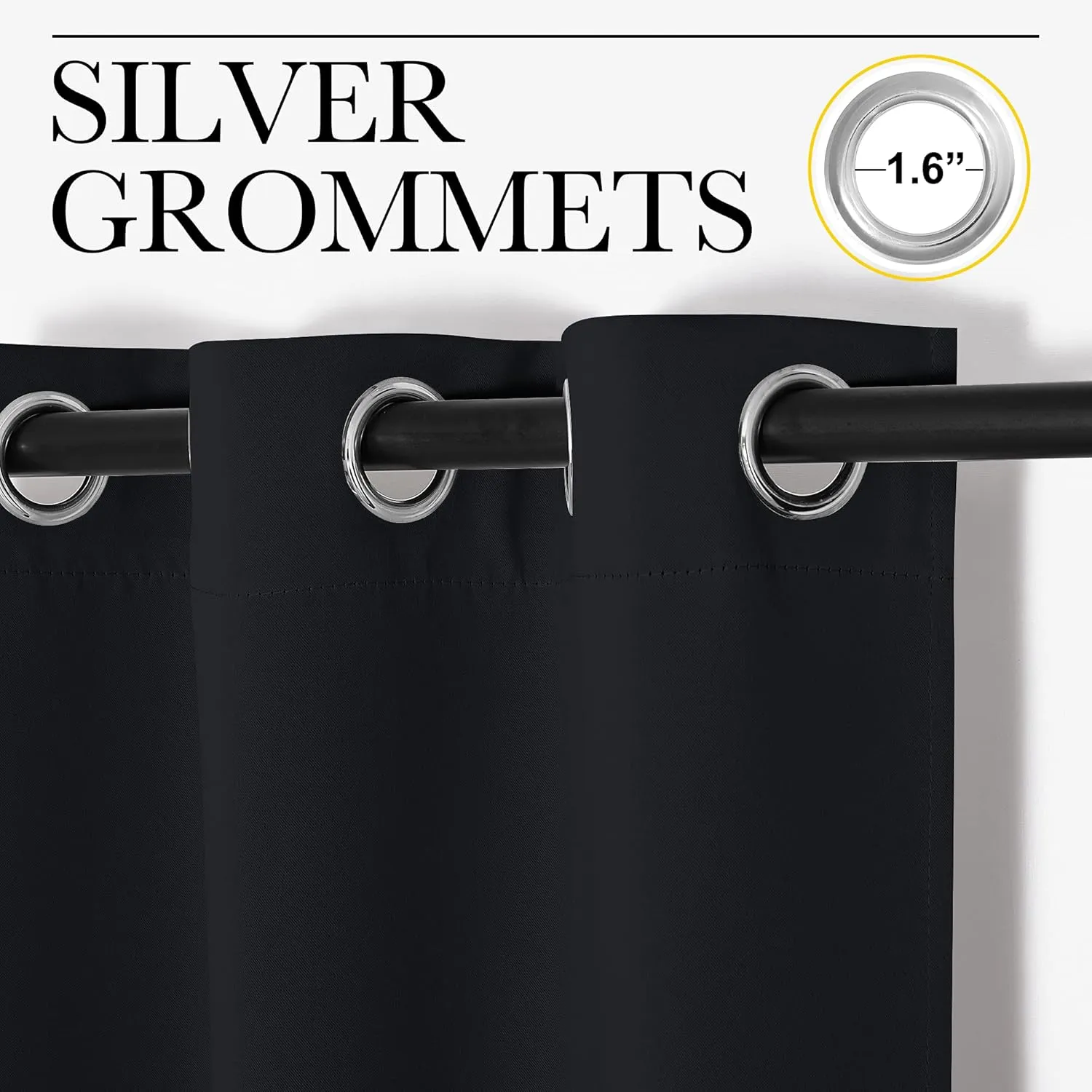 NICETOWN Halloween Pitch Black Solid Thermal Insulated Grommet Blackout Curtains/Drapes for Bedroom Window (2 Panels, 42 inches Wide by 63 inches Long, Black)
