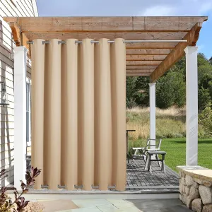 NICETOWN Outdoor Curtain for Patio Waterproof & Windproof, Thermal Insulated Top and Bottom Fixed Rustproof Grommets Light Block Outdoor Drape for Pergola, Biscotti Beige, 1 Panel, W84 x L95
