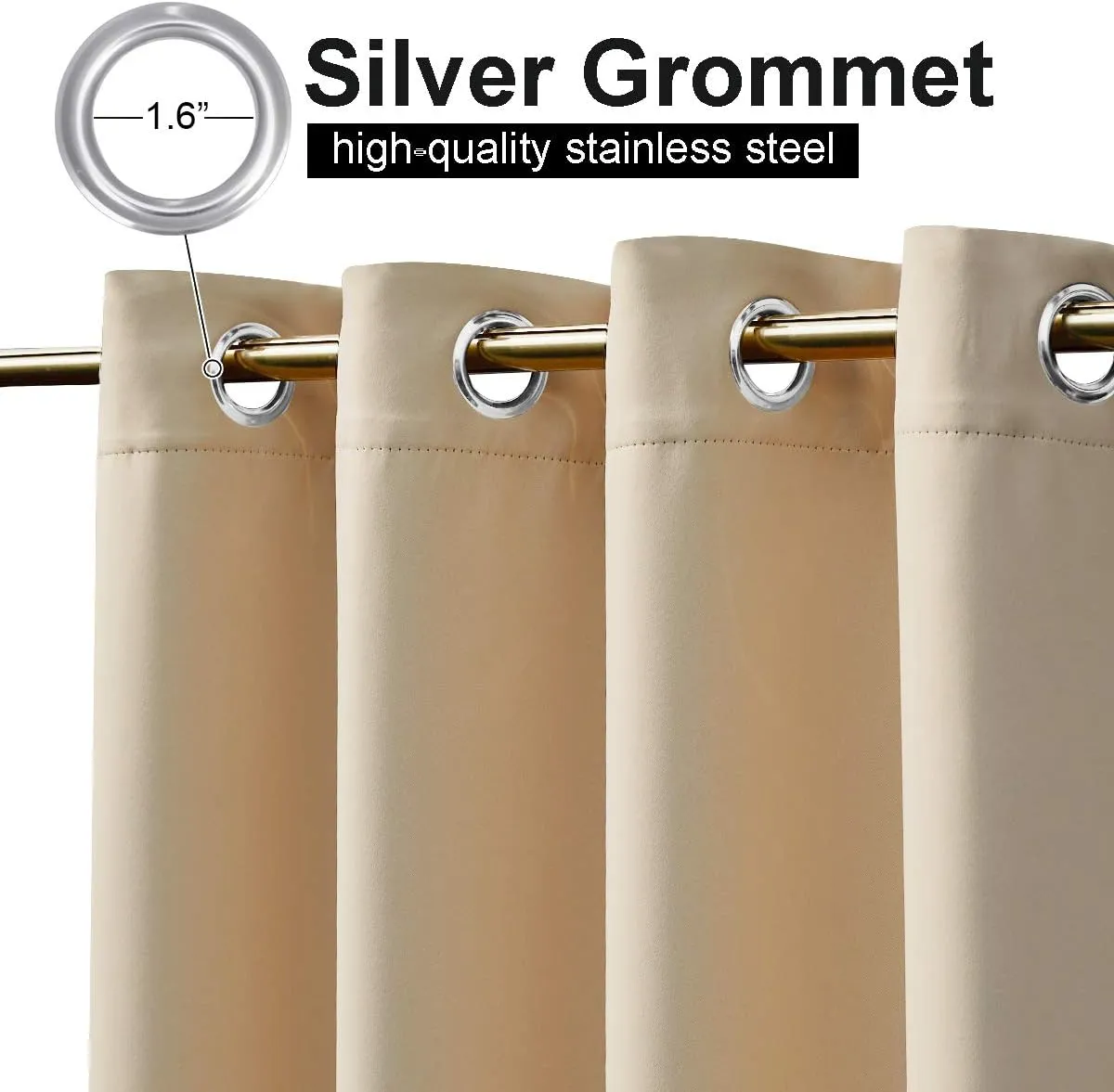 NICETOWN Outdoor Curtain for Patio Waterproof & Windproof, Thermal Insulated Top and Bottom Fixed Rustproof Grommets Light Block Outdoor Drape for Pergola, Biscotti Beige, 1 Panel, W84 x L95