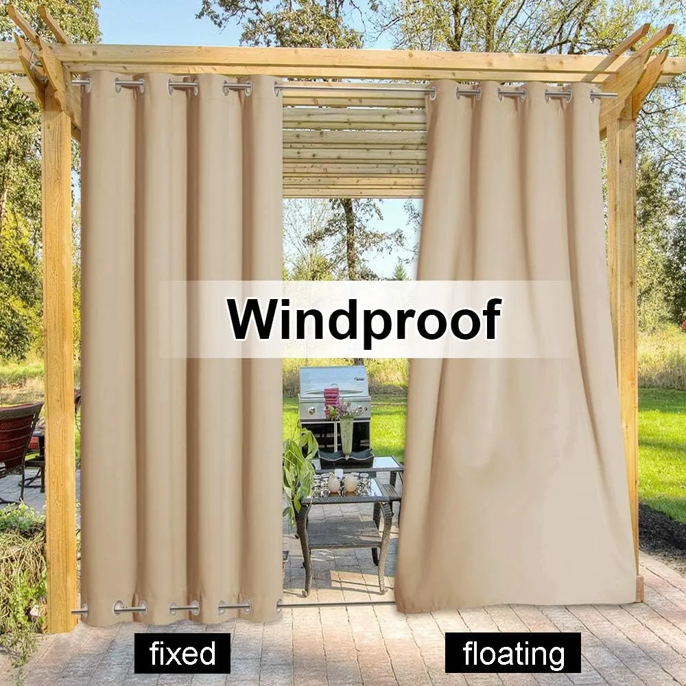NICETOWN Outdoor Curtain for Patio Waterproof & Windproof, Thermal Insulated Top and Bottom Fixed Rustproof Grommets Light Block Outdoor Drape for Pergola, Biscotti Beige, 1 Panel, W84 x L95