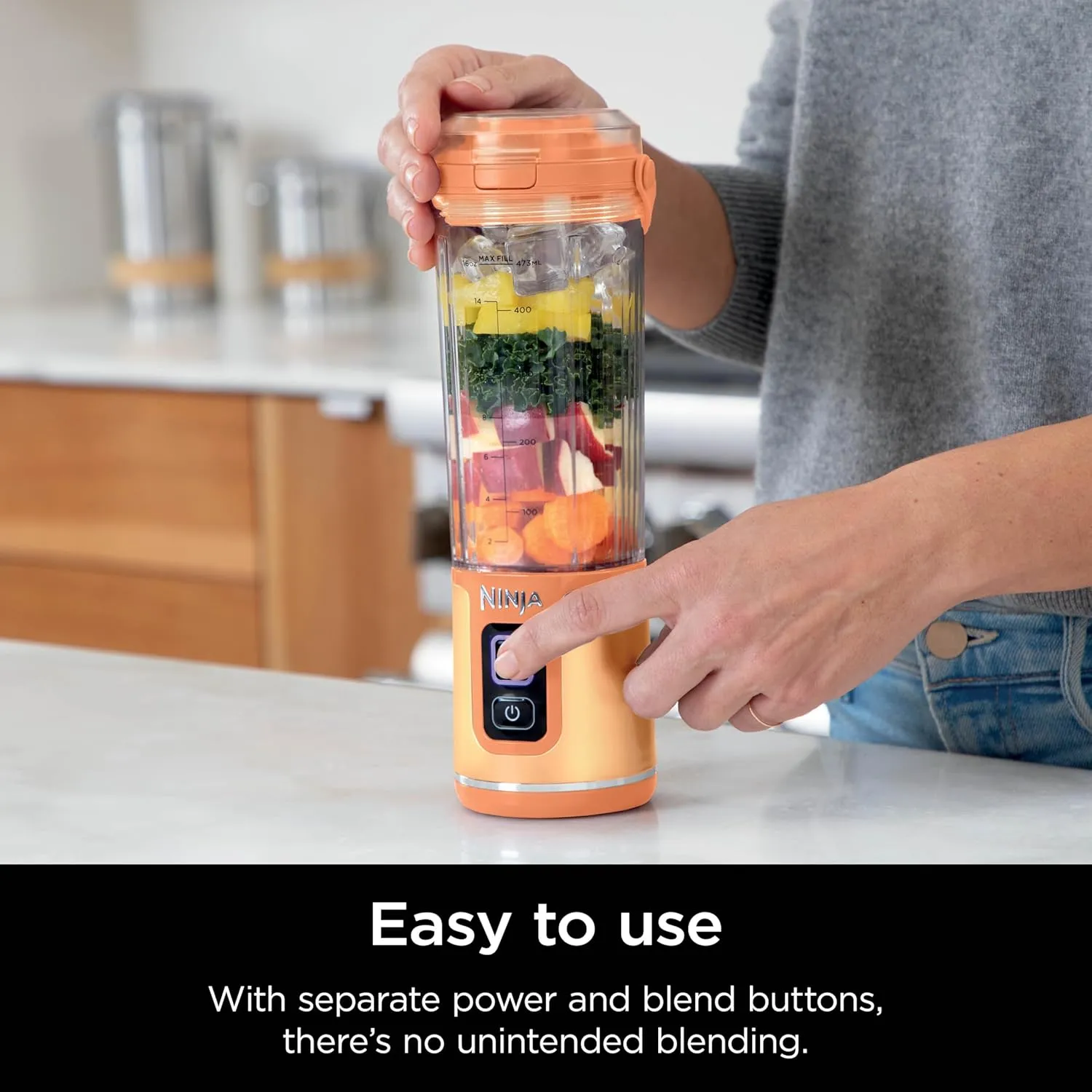 Ninja Blast Portable Blender, Cordless, 18oz. Vessel, Personal Blender for Shakes & Smoothies, BPA Free, Leakproof Lid & Sip Spout, USB-C Rechargeable, Dishwasher Safe Parts, Orange Apricot, BC151AO