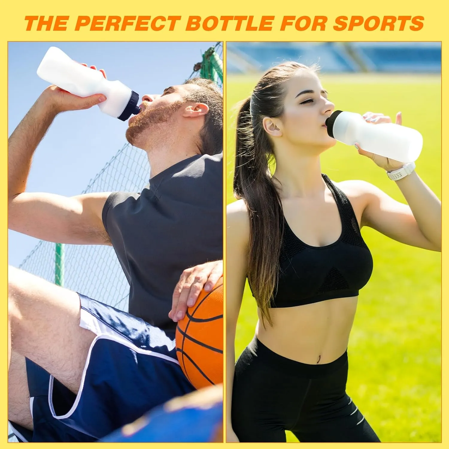 Nitial 24 Pcs Sports Water Bottles Bulk 22 oz Squeeze Reusable Sports Water Bottles Blank Plastic Water Bottles with Pull Top Cap for Adults Sports Fitness Bike, Dishwasher Safe