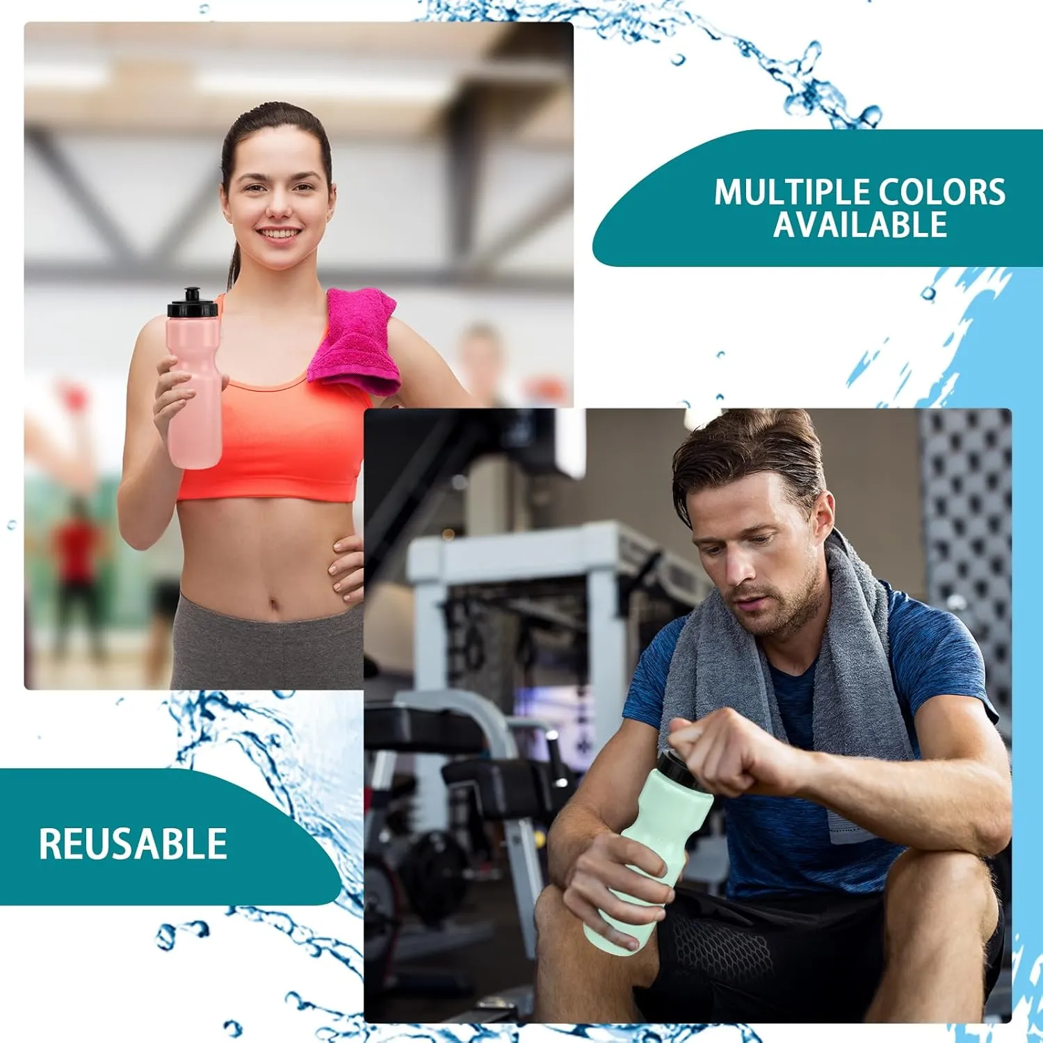 Nitial 24 Pcs Sports Water Bottles Bulk 22 oz Squeeze Reusable Sports Water Bottles Blank Plastic Water Bottles with Pull Top Cap for Adults Sports Fitness Bike, Dishwasher Safe