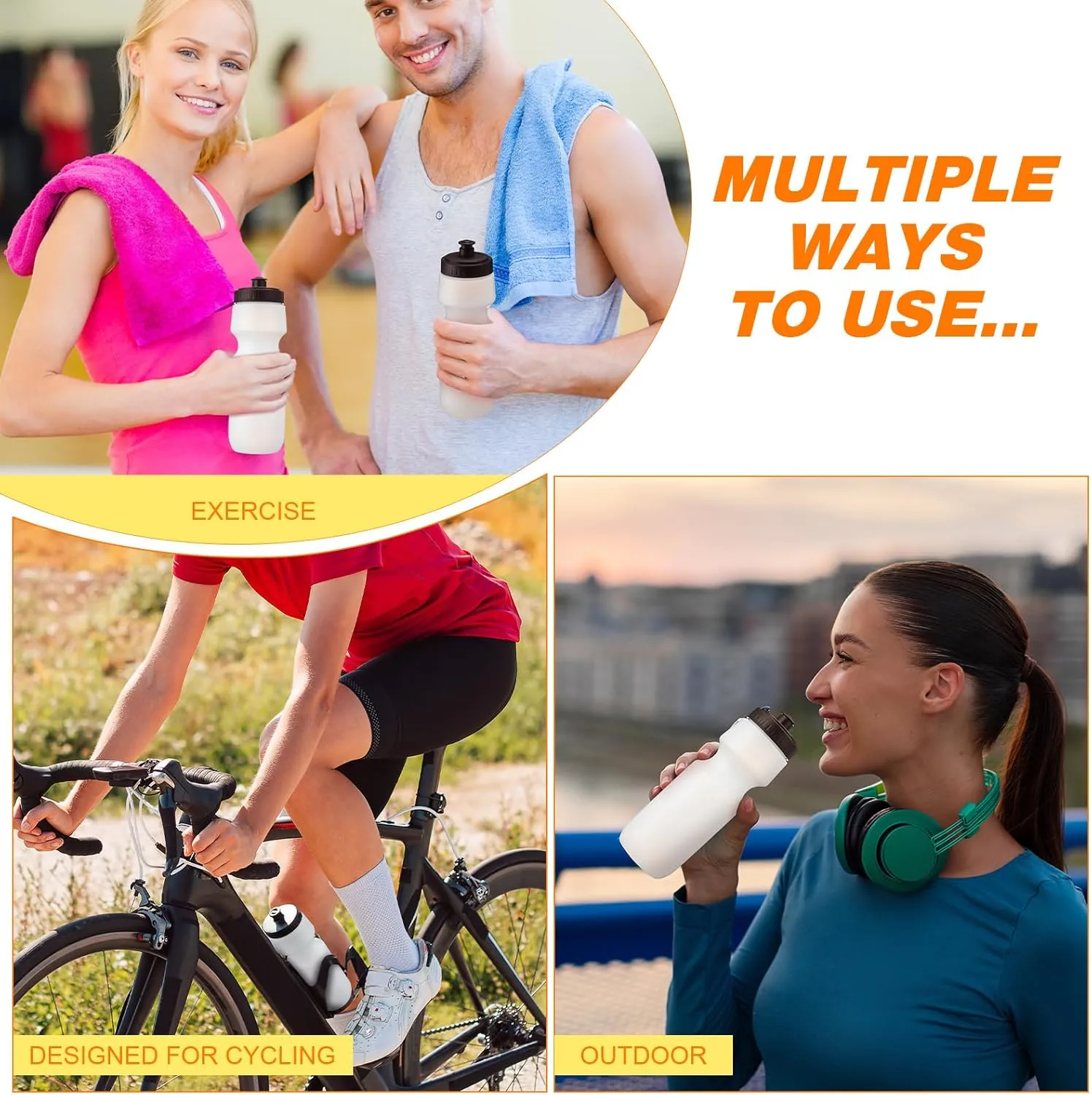 Nitial 24 Pcs Sports Water Bottles Bulk 22 oz Squeeze Reusable Sports Water Bottles Blank Plastic Water Bottles with Pull Top Cap for Adults Sports Fitness Bike, Dishwasher Safe
