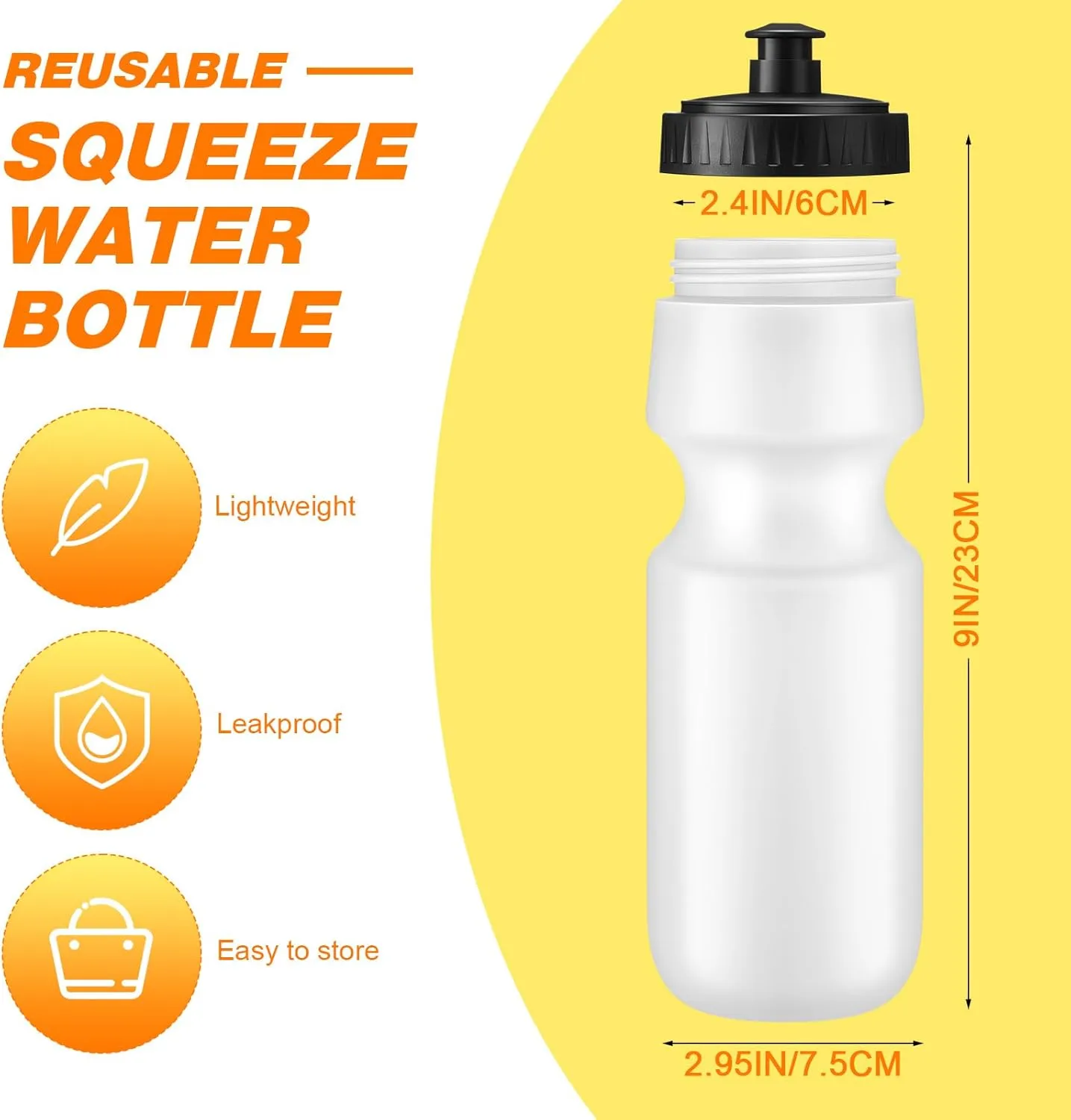Nitial 24 Pcs Sports Water Bottles Bulk 22 oz Squeeze Reusable Sports Water Bottles Blank Plastic Water Bottles with Pull Top Cap for Adults Sports Fitness Bike, Dishwasher Safe