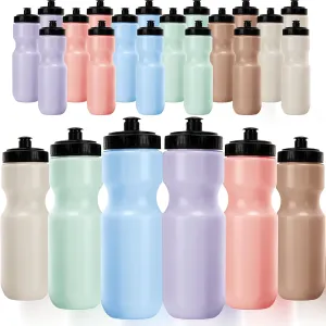 Nitial 24 Pcs Sports Water Bottles Bulk 22 oz Squeeze Reusable Sports Water Bottles Blank Plastic Water Bottles with Pull Top Cap for Adults Sports Fitness Bike, Dishwasher Safe