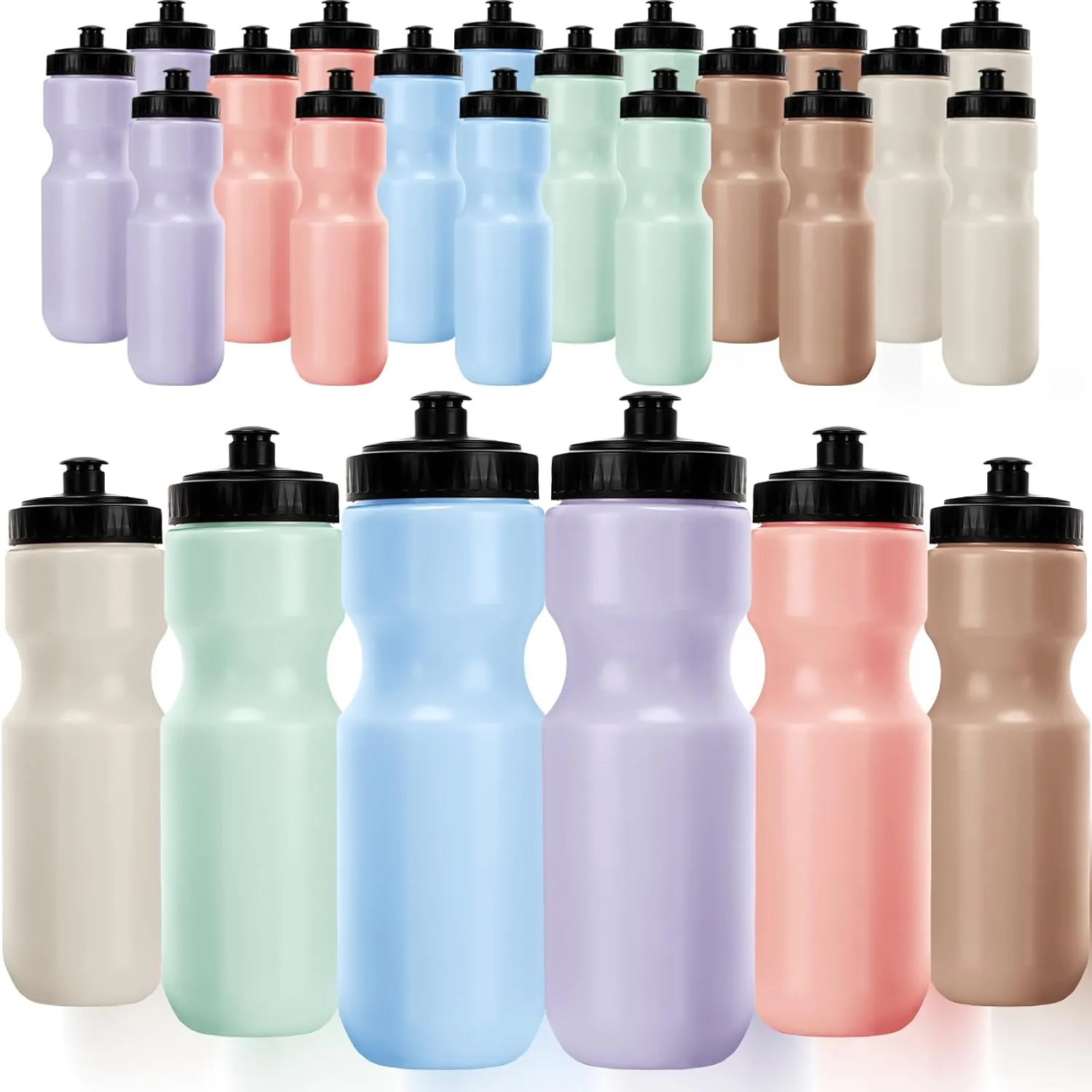 Nitial 24 Pcs Sports Water Bottles Bulk 22 oz Squeeze Reusable Sports Water Bottles Blank Plastic Water Bottles with Pull Top Cap for Adults Sports Fitness Bike, Dishwasher Safe
