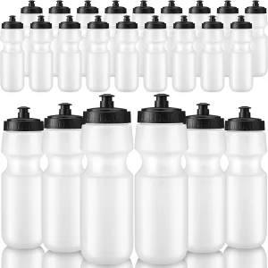 Nitial 24 Pcs Sports Water Bottles Bulk 22 oz Squeeze Reusable Sports Water Bottles Blank Plastic Water Bottles with Pull Top Cap for Adults Sports Fitness Bike, Dishwasher Safe