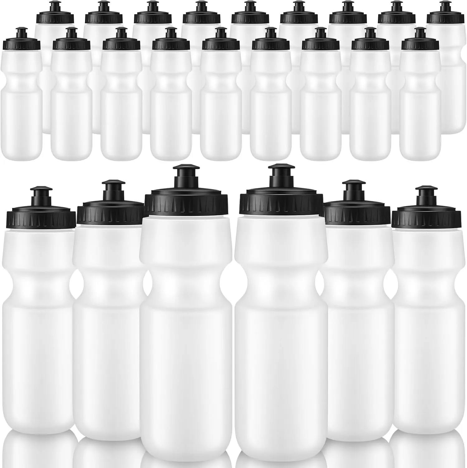 Nitial 24 Pcs Sports Water Bottles Bulk 22 oz Squeeze Reusable Sports Water Bottles Blank Plastic Water Bottles with Pull Top Cap for Adults Sports Fitness Bike, Dishwasher Safe