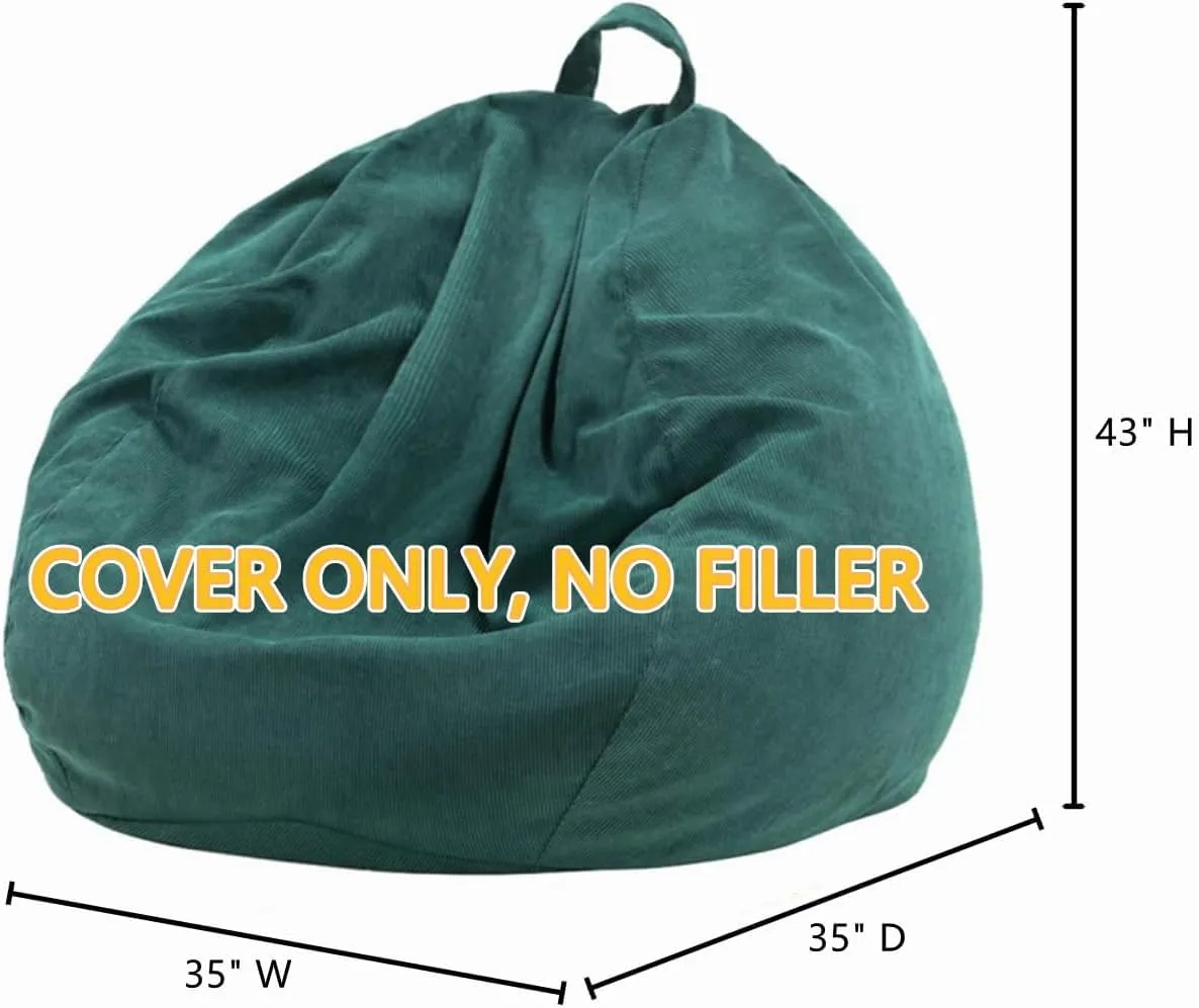 Nobildonna 3 ft Bean Bag Chair Cover (No Filler) 35"×43" Large Stuffed Animal Storage Bean Bag Washable Big Beanbag Chair Cover Premium Corduroy Bean Bag Cover for Adults,Kids,Dark Green 300L