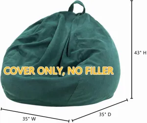Nobildonna 3 ft Bean Bag Chair Cover (No Filler) 35"×43" Large Stuffed Animal Storage Bean Bag Washable Big Beanbag Chair Cover Premium Corduroy Bean Bag Cover for Adults,Kids,Dark Green 300L