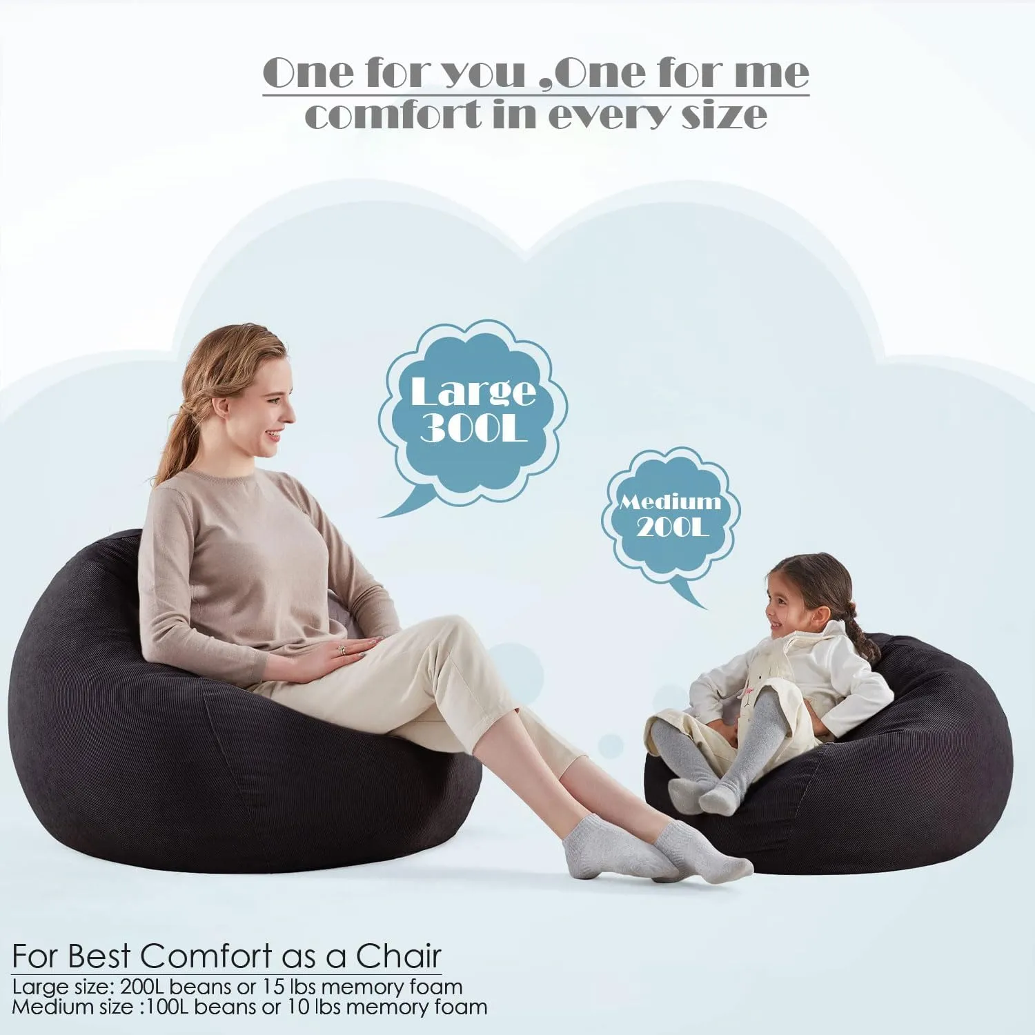 Nobildonna 3 ft Bean Bag Chair Cover (No Filler) 35"×43" Large Stuffed Animal Storage Bean Bag Washable Big Beanbag Chair Cover Premium Corduroy Stuffable Bean Bag Cover for Adults,Kids,Black 300L