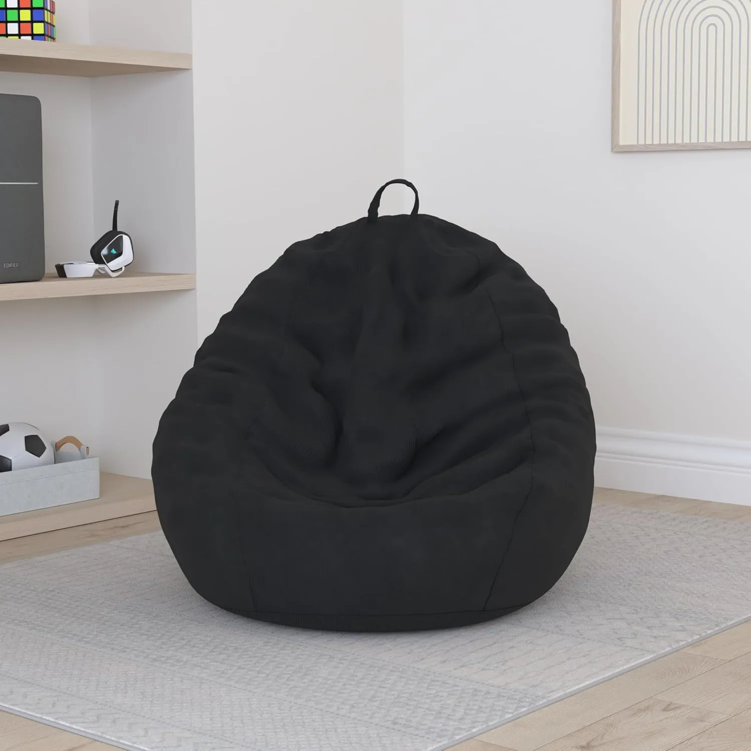 Nobildonna 3 ft Bean Bag Chair Cover (No Filler) 35"×43" Large Stuffed Animal Storage Bean Bag Washable Big Beanbag Chair Cover Premium Corduroy Stuffable Bean Bag Cover for Adults,Kids,Black 300L