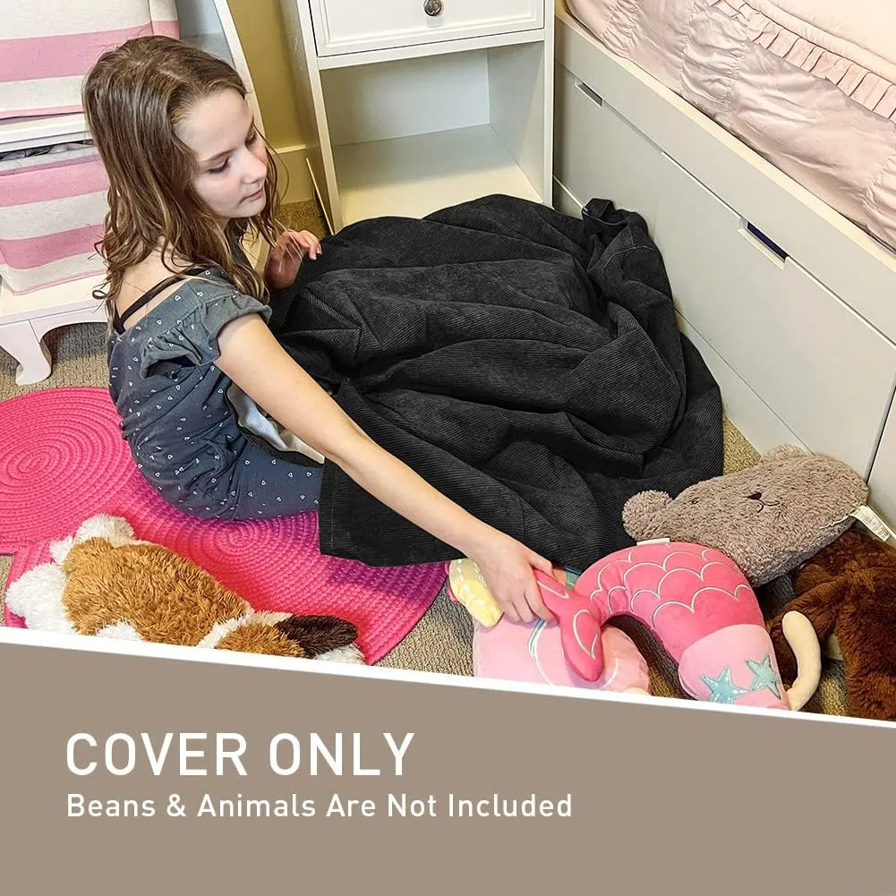 Nobildonna 3 ft Bean Bag Chair Cover (No Filler) 35"×43" Large Stuffed Animal Storage Bean Bag Washable Big Beanbag Chair Cover Premium Corduroy Stuffable Bean Bag Cover for Adults,Kids,Black 300L