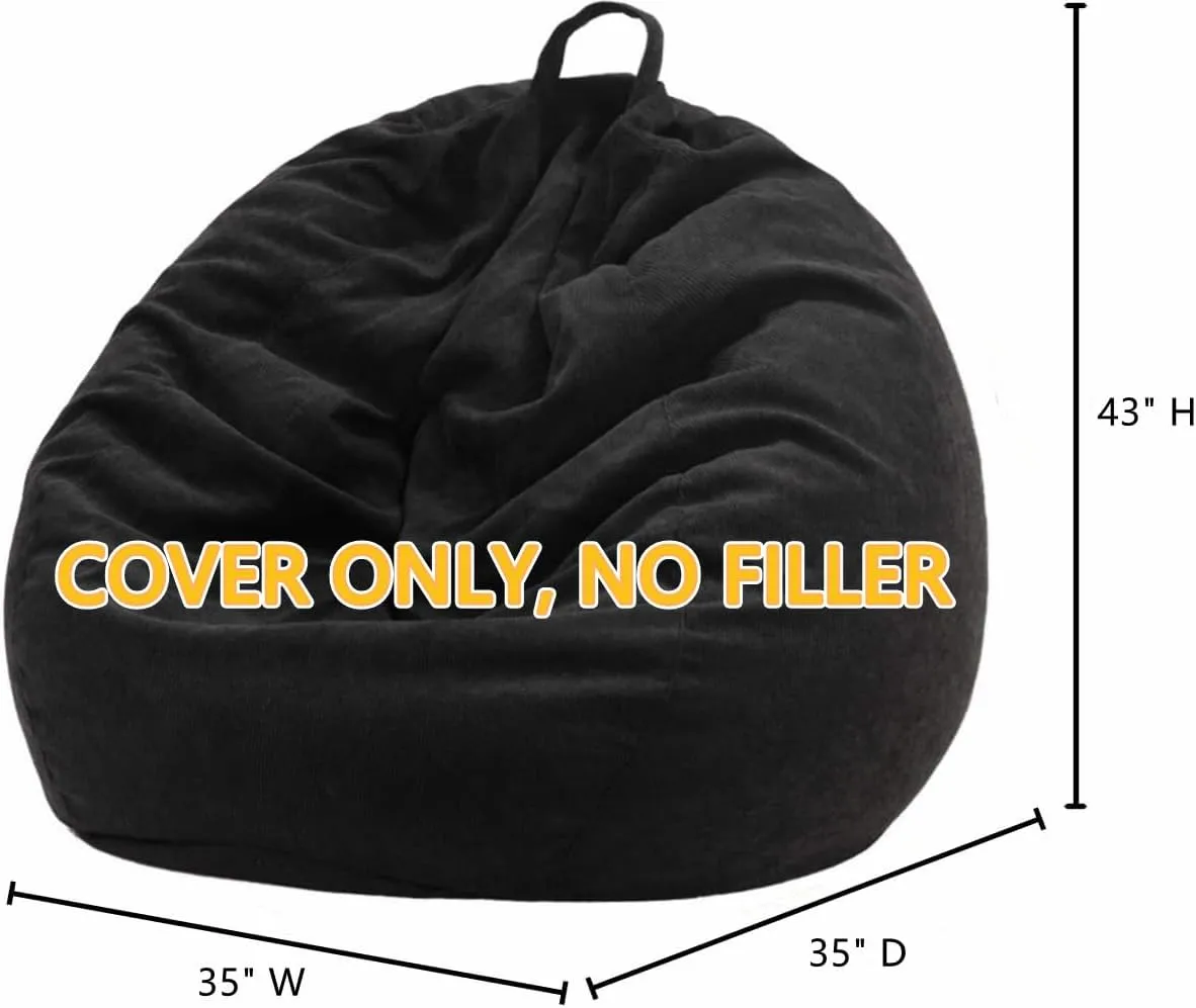 Nobildonna 3 ft Bean Bag Chair Cover (No Filler) 35"×43" Large Stuffed Animal Storage Bean Bag Washable Big Beanbag Chair Cover Premium Corduroy Stuffable Bean Bag Cover for Adults,Kids,Black 300L