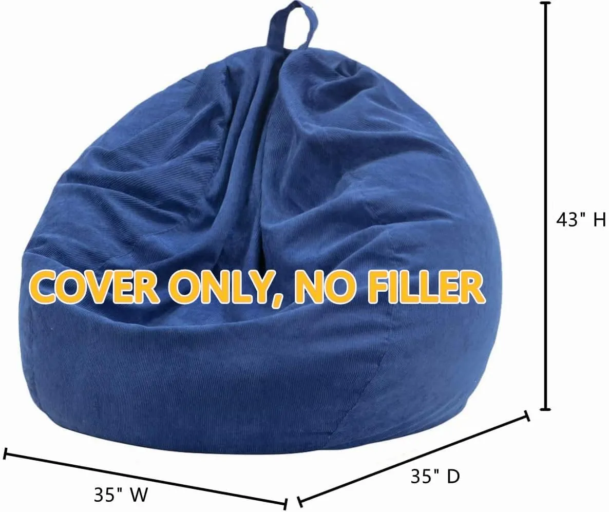 Nobildonna 3 ft Bean Bag Chair Cover (No Filler) 35"×43" Large Stuffed Animal Storage Bean Bag Washable Big Beanbag Chair Cover Premium Corduroy Stuffable Bean Bag Cover for Adults,Kids,Blue 300L