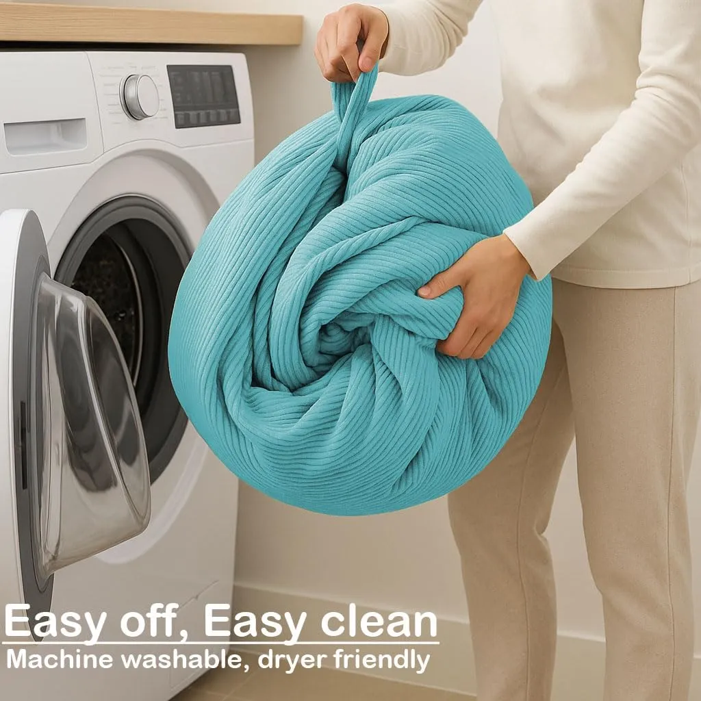 Nobildonna 3 ft Bean Bag Chair Cover (No Filler) 35"×43" Large Stuffed Animal Storage Bean Bag Washable Big Beanbag Chair Cover Premium Corduroy Stuffable Bean Bag Cover for Adults,Kids,Cyan 300L