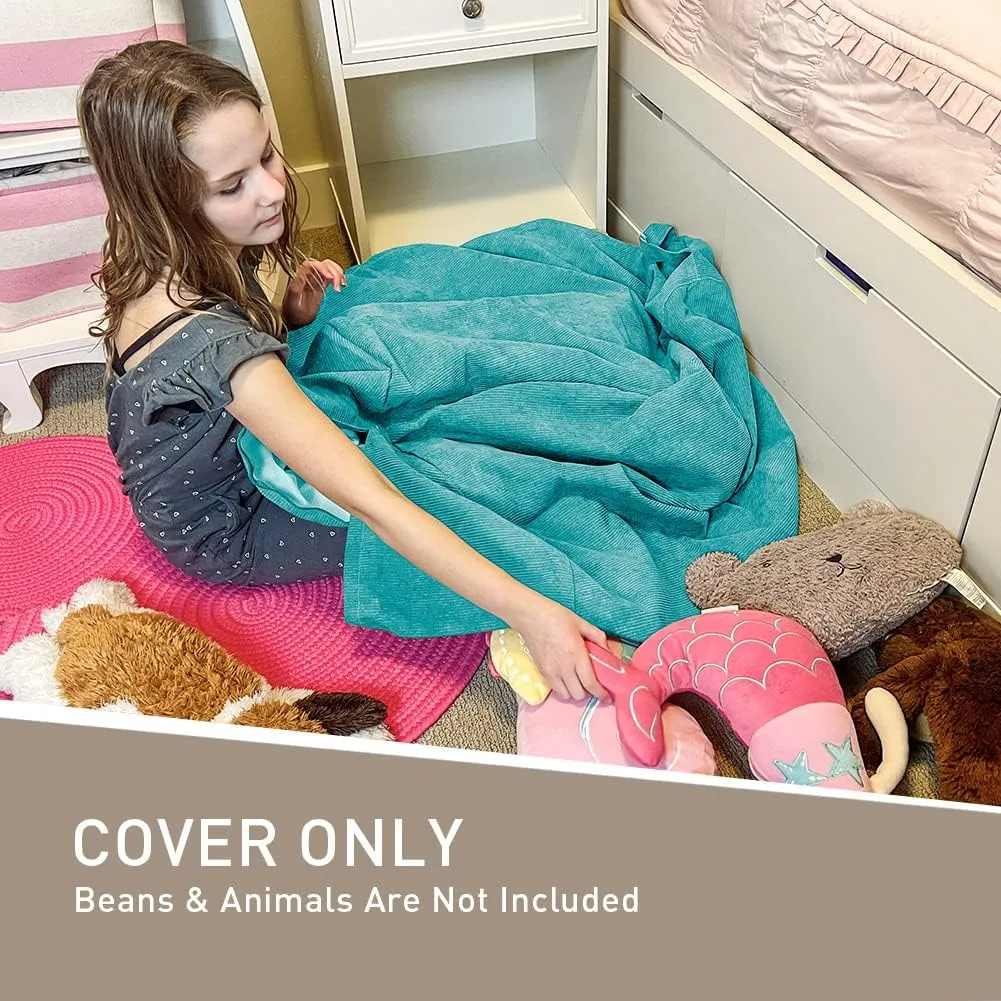 Nobildonna 3 ft Bean Bag Chair Cover (No Filler) 35"×43" Large Stuffed Animal Storage Bean Bag Washable Big Beanbag Chair Cover Premium Corduroy Stuffable Bean Bag Cover for Adults,Kids,Cyan 300L