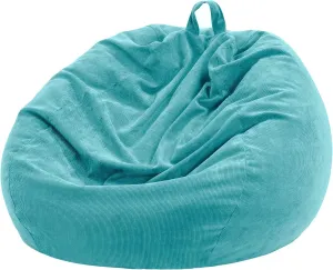 Nobildonna 3 ft Bean Bag Chair Cover (No Filler) 35"×43" Large Stuffed Animal Storage Bean Bag Washable Big Beanbag Chair Cover Premium Corduroy Stuffable Bean Bag Cover for Adults,Kids,Cyan 300L