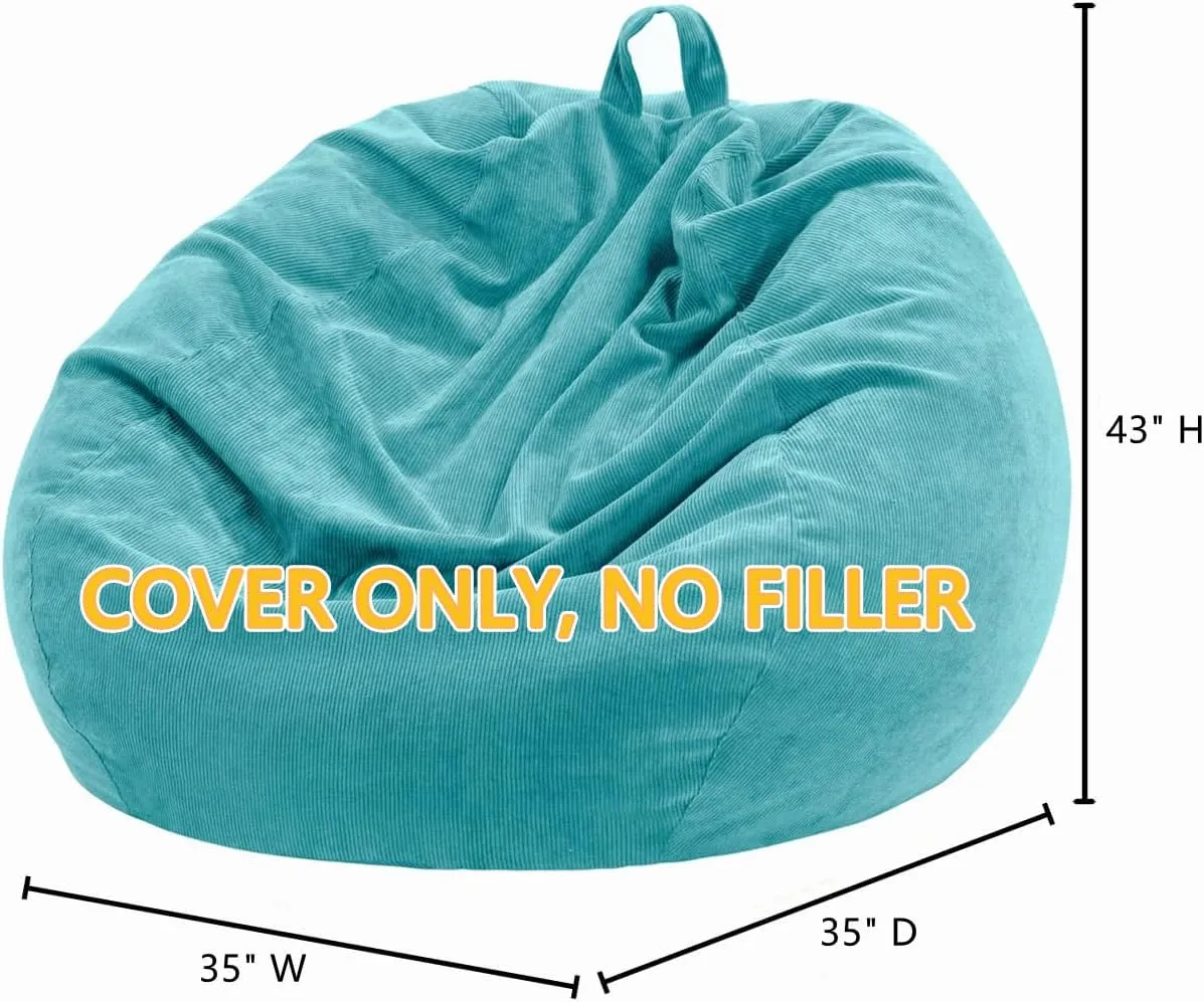 Nobildonna 3 ft Bean Bag Chair Cover (No Filler) 35"×43" Large Stuffed Animal Storage Bean Bag Washable Big Beanbag Chair Cover Premium Corduroy Stuffable Bean Bag Cover for Adults,Kids,Cyan 300L