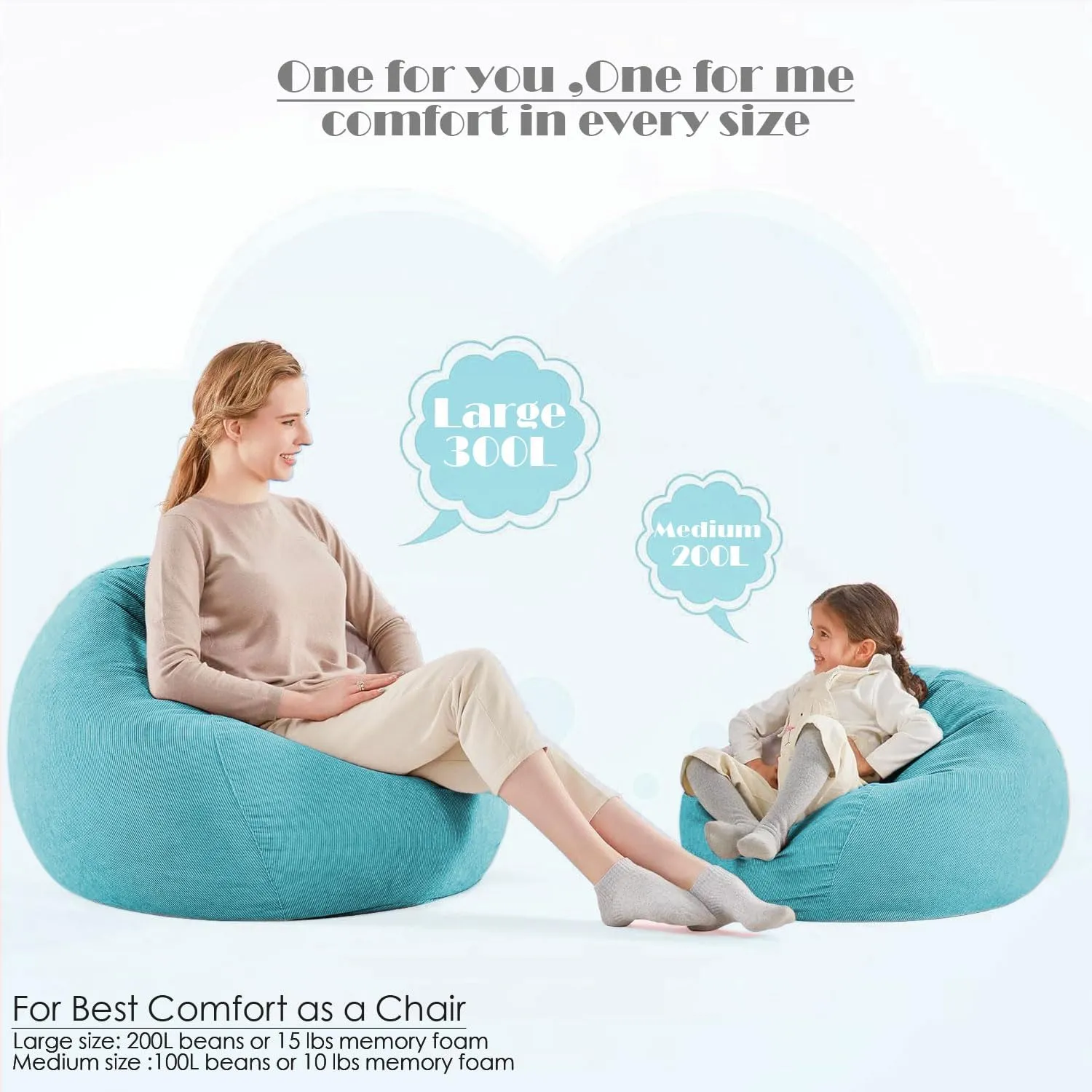 Nobildonna 3 ft Bean Bag Chair Cover (No Filler) 35"×43" Large Stuffed Animal Storage Bean Bag Washable Big Beanbag Chair Cover Premium Corduroy Stuffable Bean Bag Cover for Adults,Kids,Cyan 300L