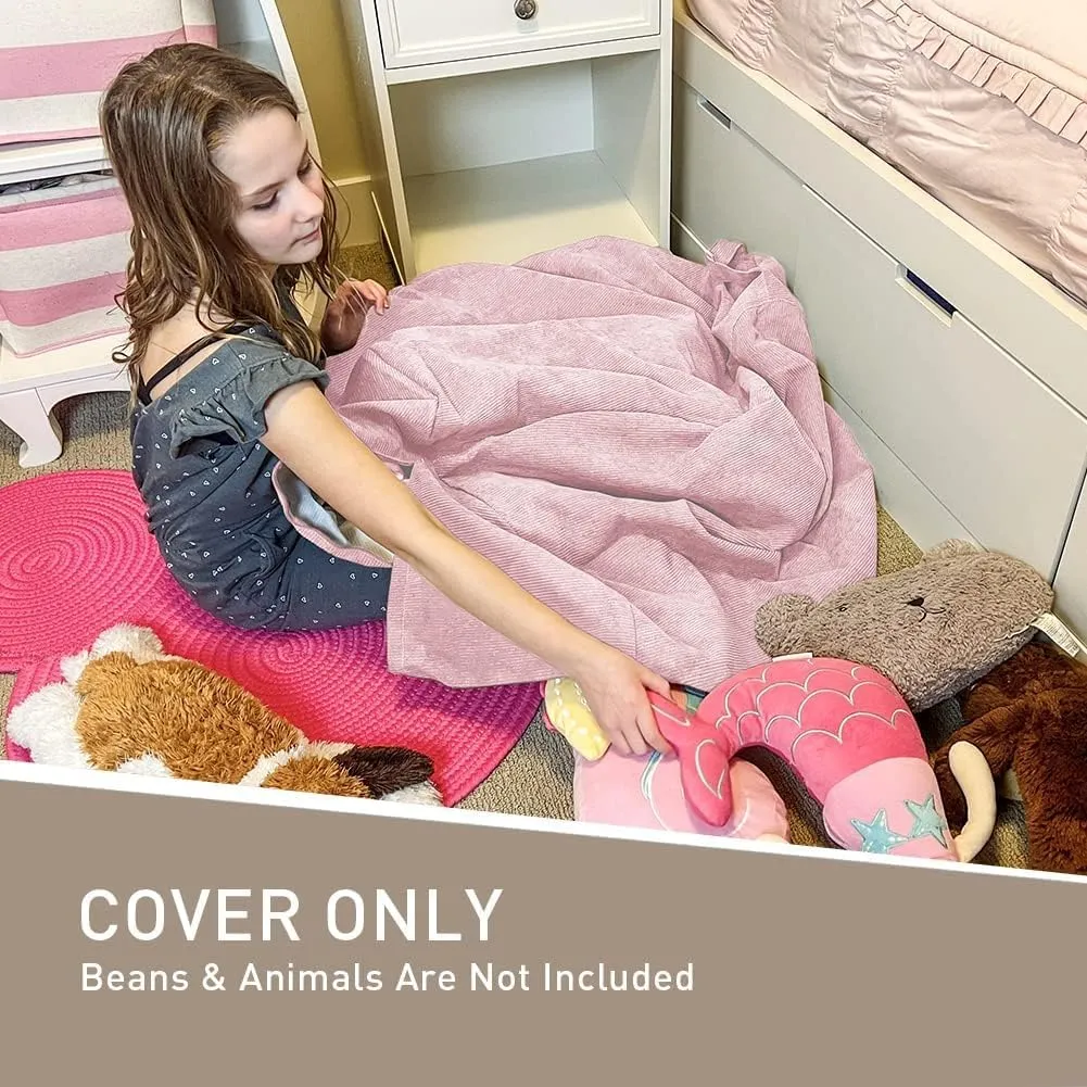 Nobildonna 3 ft Bean Bag Chair Cover (No Filler) 35"×43" Large Stuffed Animal Storage Bean Bag Washable Big Beanbag Chair Cover Premium Corduroy Stuffable Bean Bag Cover for Adults,Kids,Pink 300L