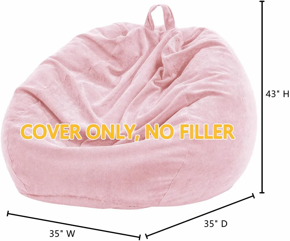 Nobildonna 3 ft Bean Bag Chair Cover (No Filler) 35"×43" Large Stuffed Animal Storage Bean Bag Washable Big Beanbag Chair Cover Premium Corduroy Stuffable Bean Bag Cover for Adults,Kids,Pink 300L