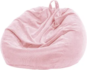 Nobildonna 3 ft Bean Bag Chair Cover (No Filler) 35"×43" Large Stuffed Animal Storage Bean Bag Washable Big Beanbag Chair Cover Premium Corduroy Stuffable Bean Bag Cover for Adults,Kids,Pink 300L