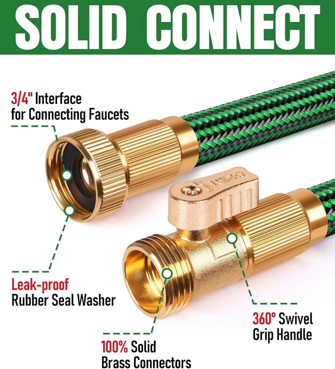 NON-EXPANDABLE Garden Hose 50ft, Heavy Duty Flexible Water Hose, Kink Resistant Lightweight Hybrid Hose with Durable Fabric Skin, Leakproof Hose Male to Female Fittings