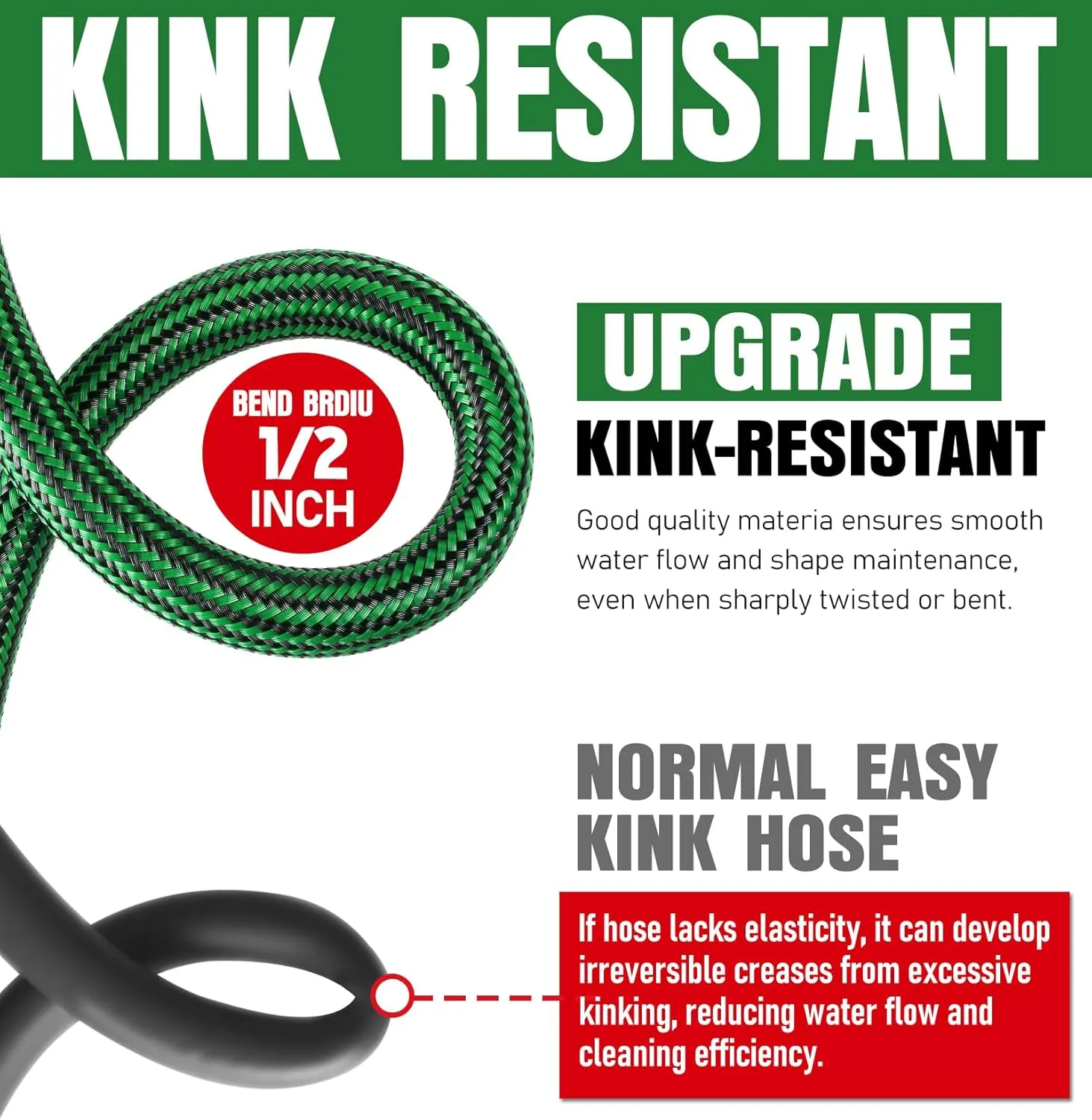 NON-EXPANDABLE Garden Hose 50ft, Heavy Duty Flexible Water Hose, Kink Resistant Lightweight Hybrid Hose with Durable Fabric Skin, Leakproof Hose Male to Female Fittings