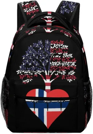 Norway US Root Heartbeat Travel Backpack Lightweight Shoulders Bag Laptop Daypack for Work Office